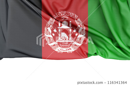 Flag of Afghanistan isolated on white background with copy space below. 3D rendering 116341364