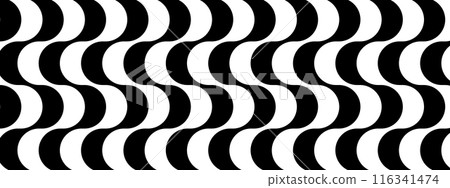 Vertical Copacabana sidewalk pattern. Famous beach promenade in Rio de Janeiro. Brasilian symbol. Repeating black and white undulated texture in Portuguese pavement style. Vector graphic illustration 116341474