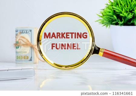 Business concept. Text MARKETING FUNNEL on a desktop calendar on a white background Business concept. Text MARKETING FUNNEL on a desktop calendar on a white background 116341661