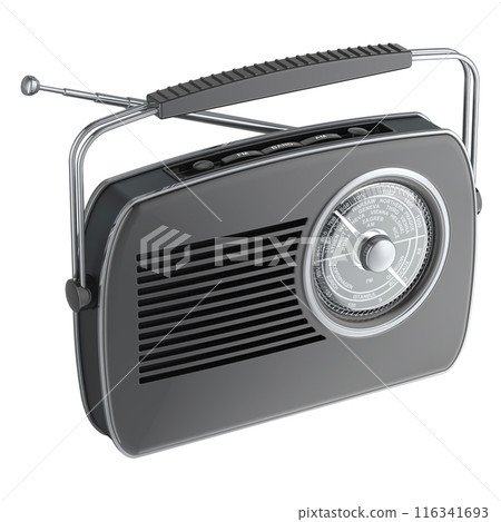 Black radio receiver, retro design. 3D rendering 116341693