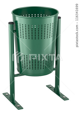 Green Public Metal Bin, 3D rendering 116341699
