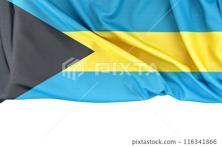 Flag of Bahamas isolated on white background with copy space below. 3D rendering 116341866