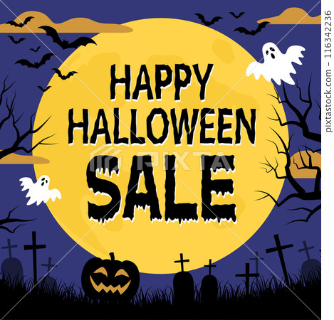 滿月之夜萬聖節銷售橫幅_向量插圖（1:1） 116342236