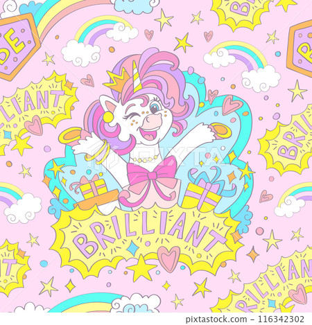 Cute brilliant unicorn seamless pattern vector Illustration Cute brilliant unicorn seamless pattern vector Illustration 116342302