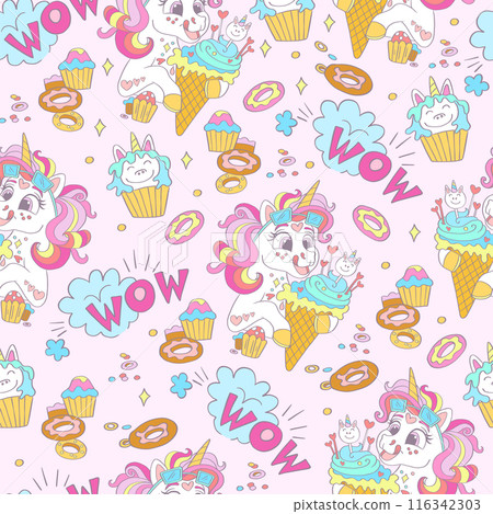 Seamless pattern sweet tooth unicorns vector background 116342303