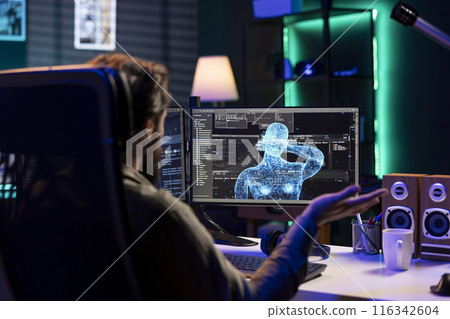 Admin confused by AI gaining consciousness, becoming omniscient and waving hand to salute him. Computer developer surprised by AGI artificial intelligence turning autonomous and greeting him Admin confused by AI gaining consciousness, becoming omniscient and waving hand to salute him. Computer developer surprised by AGI artificial intelligence turning autonomous and greeting him 116342604