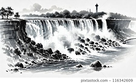 Sumi-e illustration of Niagara Falls 116342609