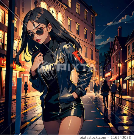 A woman walking in the city 116343088