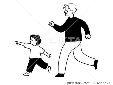父親帶著孩子跑,指著手指_2 父親帶著孩子跑,指著手指_2 116343375