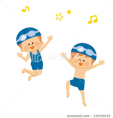 穿著學校泳衣的孩子的插圖 116344010