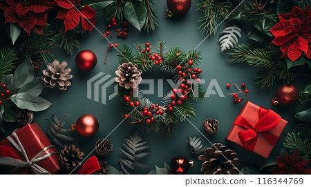 Flat lay of christmas decorations 116344769