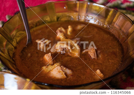 Indonesian traditional food menu Opor ayam served in a close up concept. 116345066