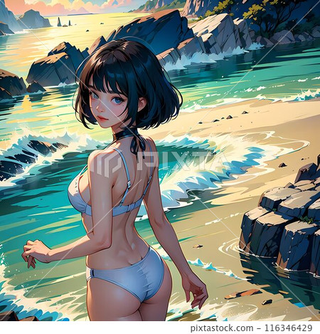 Girl in swimsuit in the sea 116346429