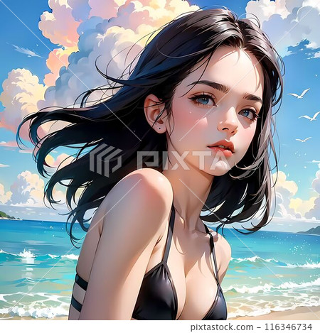 A young woman with a sea and swimsuit 116346734