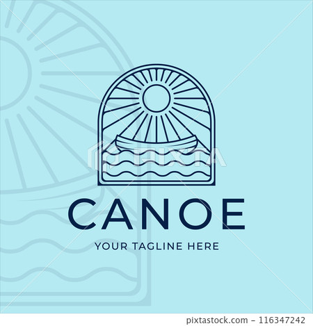 canoe or kayak logo line art simple minimalist vector illustration template icon graphic design. kayaking paddle rowing sign or symbol for extreme sport or travel business with badge 116347242