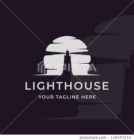 silhouette lighthouse logo vintage vector illustration template icon graphic design with moon silhouette lighthouse logo vintage vector illustration template icon graphic design with moon 116347254