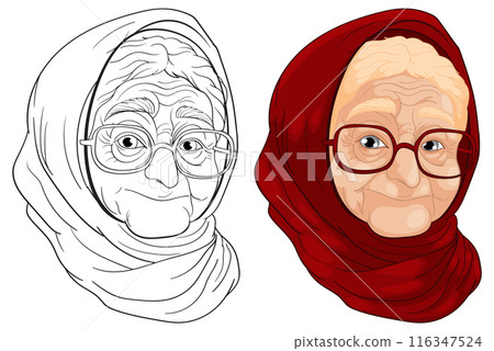 Elderly Woman in Red Scarf 116347524