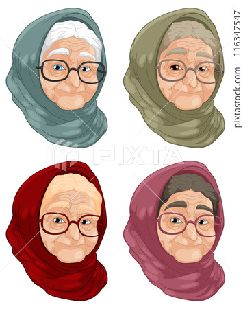 Elderly Women in Colorful Scarves 116347547