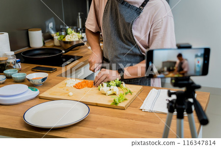 The chef is broadcasting live from workshop how to prepare a vegetarian lentils soup The chef is broadcasting live from workshop how to prepare a vegetarian lentils soup 116347814