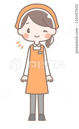 Full body | Winking female store clerk illustration | Apron Full body | Winking female store clerk illustration | Apron 116347920