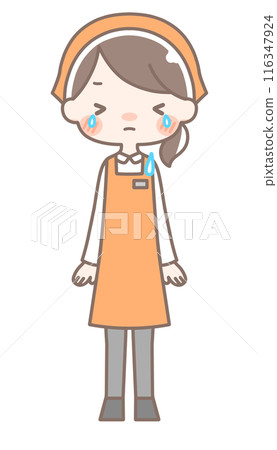 Full body | Crying female store clerk illustration | Apron 116347924