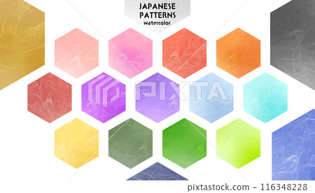 Hexagonal colorful Japanese paper frame material 116348228