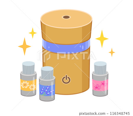 香薰機和香薰油插畫素材（木質、木色調、藍色） 116348745