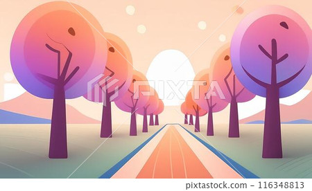 Colorful tree-lined road 116348813