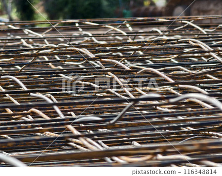 Background of metal bars at the construction site 116348814