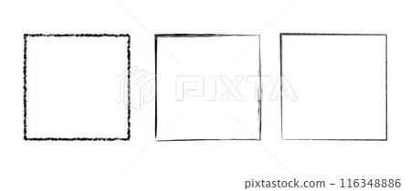 Grunge square frame set. Dotted, stippled and paint brushed black border collection. Chalk or halftone rectangular design elements for banner, poster, leaflet, flyer, brochure, cover. Vector  116348886