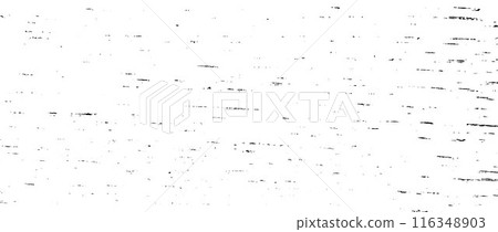 Black grunge wood texture. Grainy wooden overlay background. Distressed bark surface with dust, sand, particles, specks, speckles. Rough dirty stump backdrop of floor, fence, wall. Vector 116348903