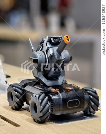 Modern military drone on table in the light store Modern military drone on table in the light store 116348927