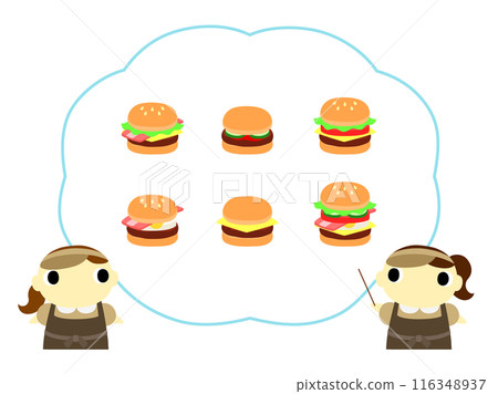 A shop assistant introducing a hamburger menu (classic color) 116348937