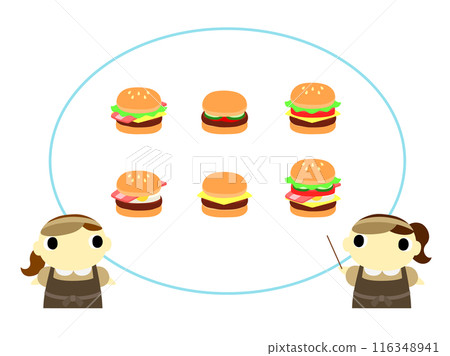 店員介紹漢堡菜單（經典色） 橢圓形框 116348941