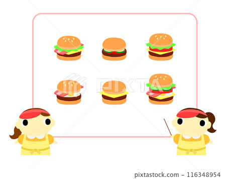 A clerk introducing a hamburger menu Square frame 116348954