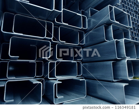 Abstract background with stack numerous metallic profile Abstract background with stack numerous metallic profile 116349181