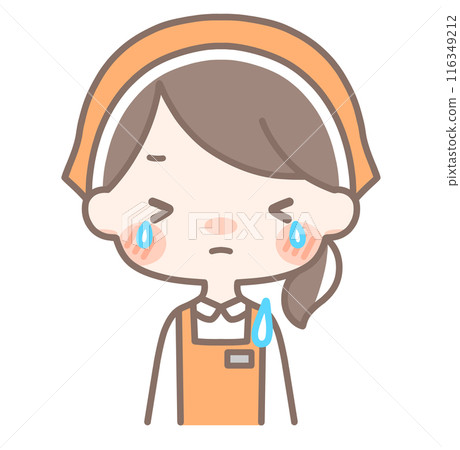 Upper body | Crying female store clerk illustration | Apron 116349212