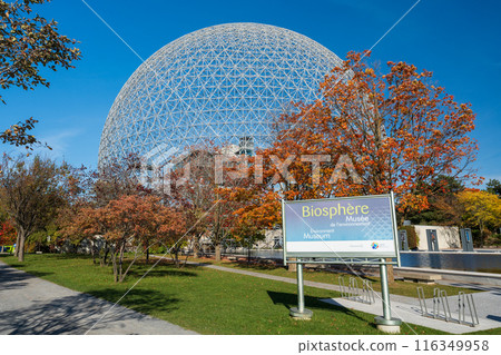 Montreal, Quebec, Canada - October 11 2022 : Montreal Biosphere in autumn. Jean-Drapeau park, Saint Helens Island. A museum dedicated to the environment. Montreal, Quebec, Canada - October 11 2022 : Montreal Biosphere in autumn. Jean-Drapeau park, Saint Helens Island. A museum dedicated to the environment. 116349958