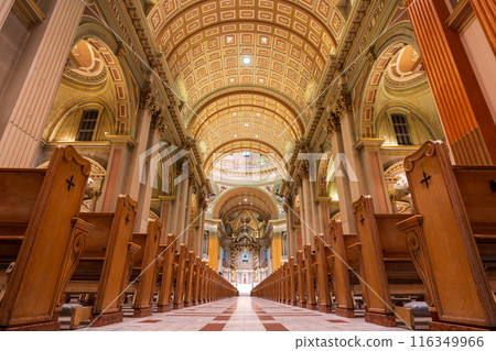 Interior of Mary, Queen of the World Cathedral (Cathedrale Marie-Reine-du-Monde). A minor basilica in Montreal, Quebec, Canada. 116349966
