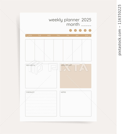 Weekly Planner 2025: Modern Template for Appointment, Checklist, Scheduling and Task Management, Weekly Planner 2025: Modern Template for Appointment, Checklist, Scheduling and Task Management, 116350225