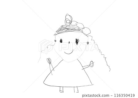 一個女孩畫了一個女孩的畫。無論是自拍照還是朋友的照片，她都笑得很開心。 116350419