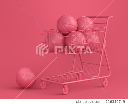 Set of ball like basketball, football and golf in shopping cart on monochrome 116350749