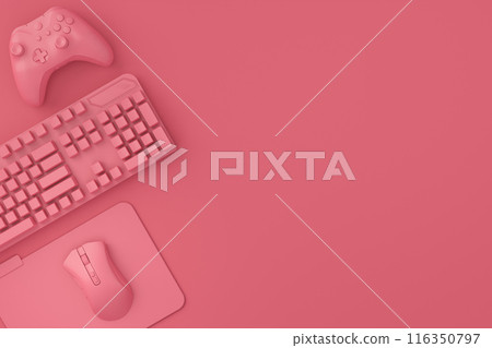 Modern home office setup featuring keyboard, gaming controllers and mouse Modern home office setup featuring keyboard, gaming controllers and mouse 116350797