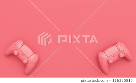 Video game joysticks or gamepads in plain monochrome pink color background Video game joysticks or gamepads in plain monochrome pink color background 116350815