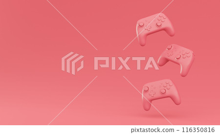 Video game joysticks or gamepads in plain monochrome pink color background Video game joysticks or gamepads in plain monochrome pink color background 116350816