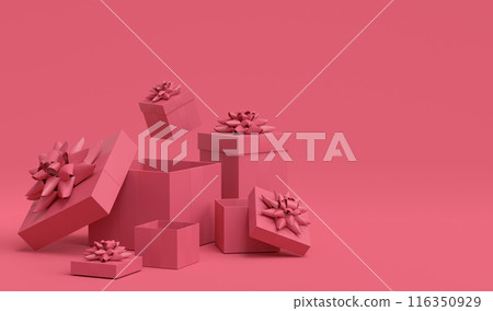 Gift boxes with ribbon and bow for Christmas flying and falling on monochrome 116350929