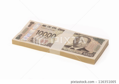 A stack of new Japanese 1 million yen bills photographed at an oblique angle A stack of new Japanese 1 million yen bills photographed at an oblique angle 116351005