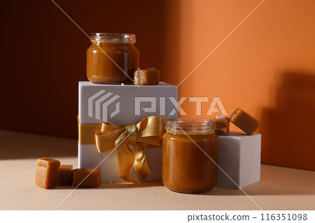 Salted caramel in a jar with a gift 116351098