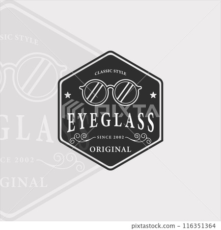 eyeglass logo vintage vector illustration template icon graphic design. eyeglasses with retro badge typography sign or symbol for optic business company eyeglass logo vintage vector illustration template icon graphic design. eyeglasses with retro badge typography sign or symbol for optic business company 116351364