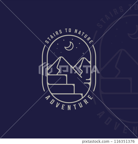 stairs outdoors logo line art simple minimalist vector illustration template icon graphic design. mountain at night panorama inside door abstract and creative sign and symbol with typography style 116351376